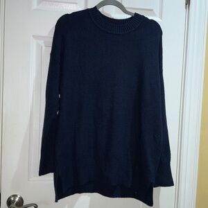 Loft oversized blue cotton blend sweater Sz L side vents